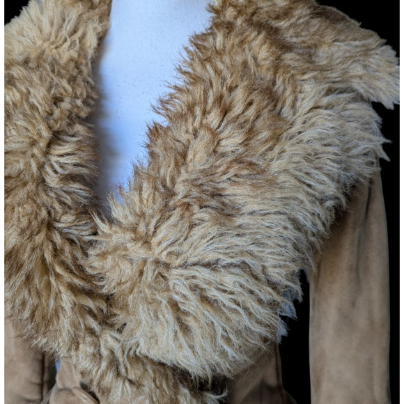 Baby Phat Girls Brown Tan Faux Fur Coat Size Small Y2K Penny Lane Embroidered - Picture 7 of 16